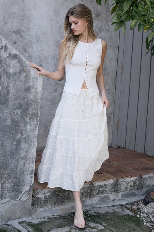 Slim Knit Sleeveless Button Top