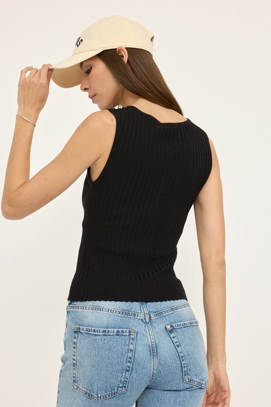 Slim Knit Sleeveless Button Top