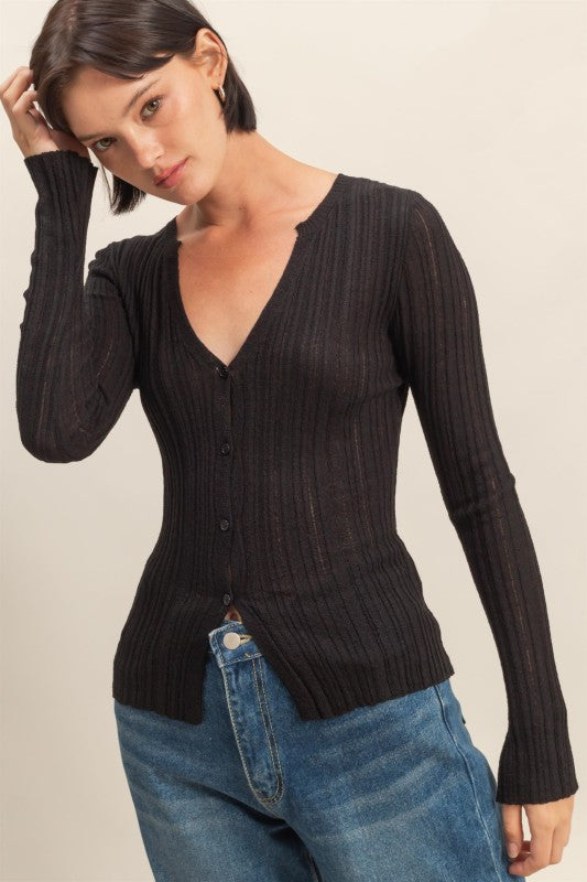 Ribbed Button Cardigan