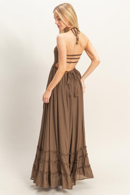 Smocked Halter Maxi Dress