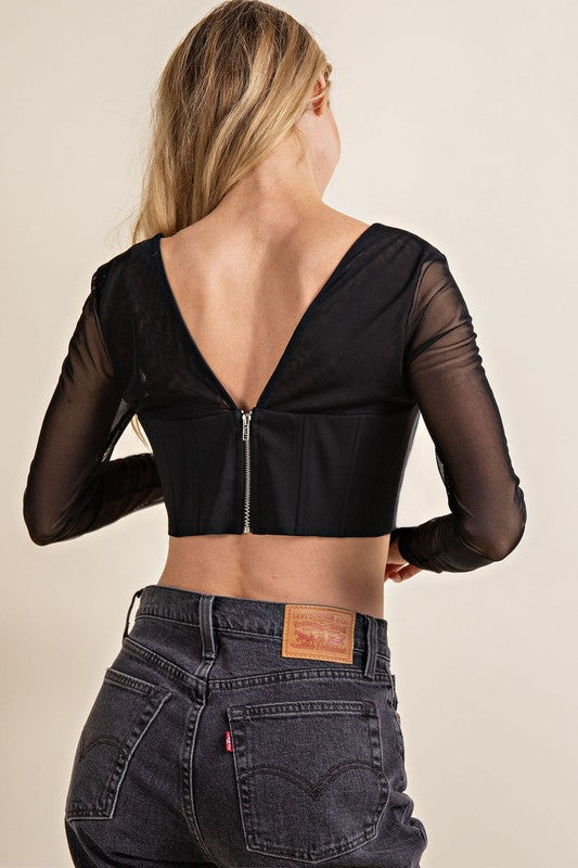 CORSET TOP WITH MESH SLEEVES